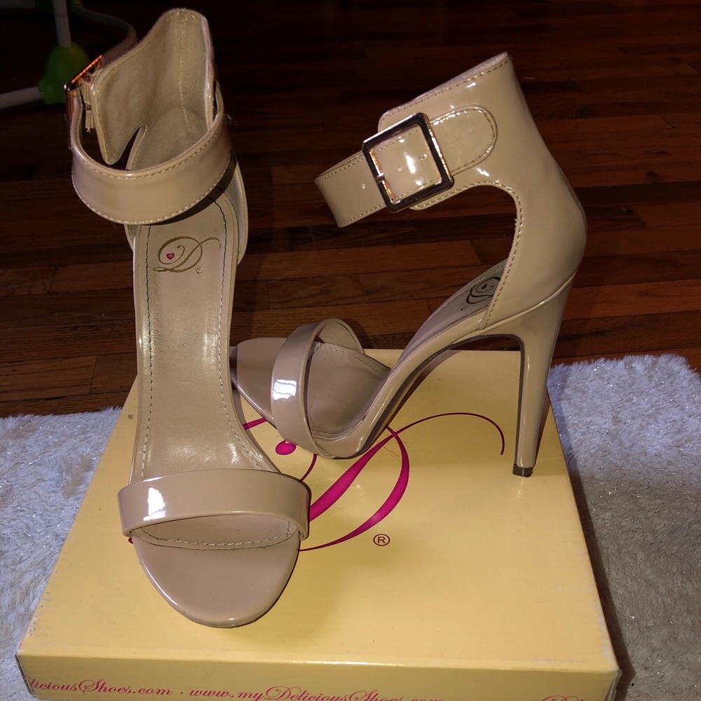 4 inch Beige Single Strap Heel with Buckle
